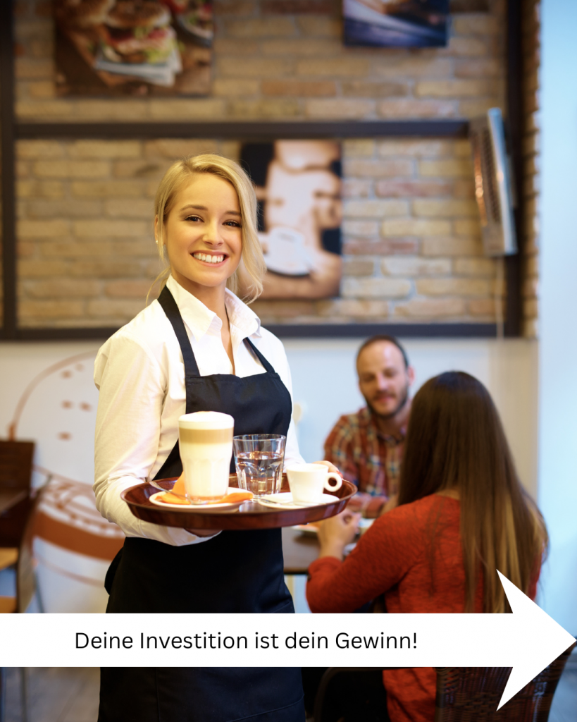 Servicekraft serviert Speisen.